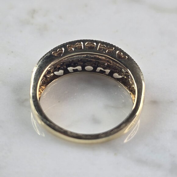 Womens Vintage Estate 10K Yellow Gold Diamond MOM Heart Ring 3.0g E4634 - Picture 3 of 7